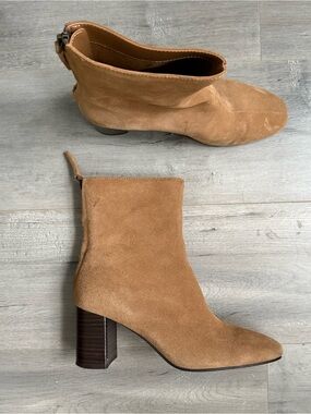 Mango Tan Suede Stacked Heel Ankle Booties
